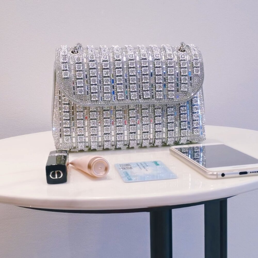 Neiman Marcus Rhinestone Round Block Silver Eveni… - image 2